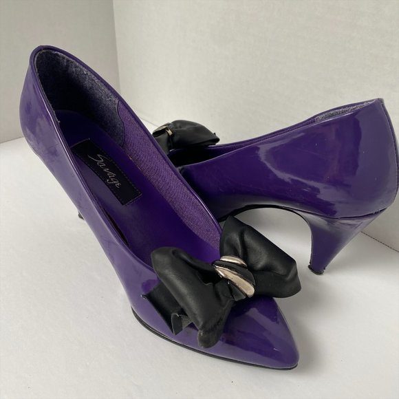 COPY - Savage Vintage Two Tone Purple and Black Bow Heels In Size 8.5 - Picture 3 of 5